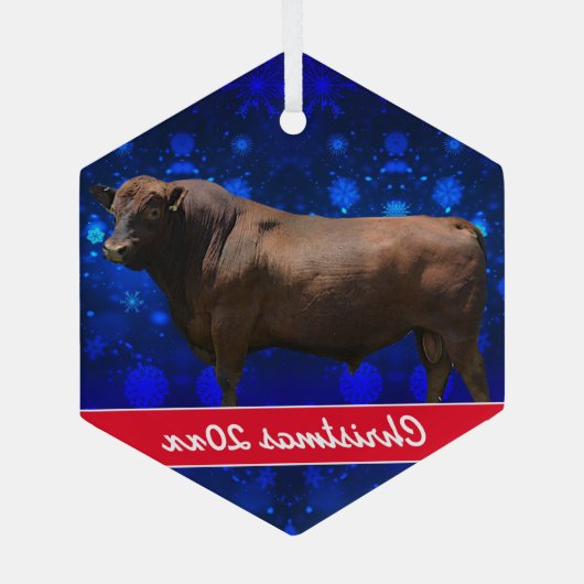 Red Angus Bull kerstkeramiek Glas Ornament (Achterkant)