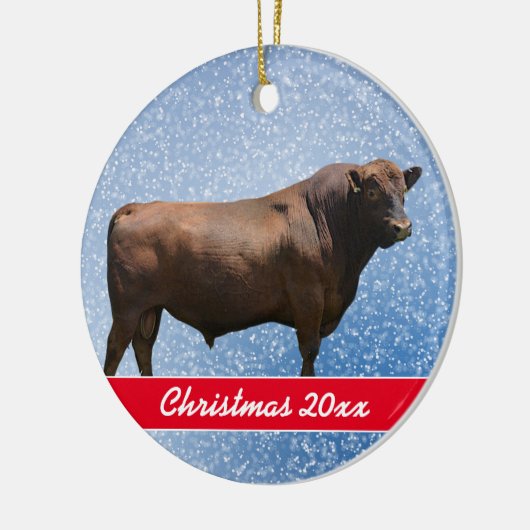 Red Angus Bull kerstkeramiek Keramisch Ornament (Links)