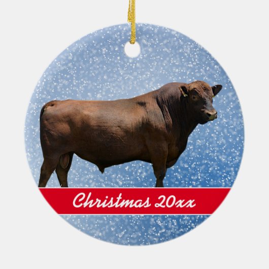 Red Angus Bull kerstkeramiek Keramisch Ornament (Achterkant)