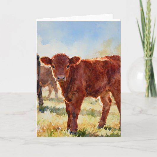 Red Angus Calf Study A In Watercolors Kaart (Voorkant)