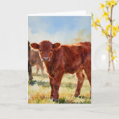Red Angus Calf Study A In Watercolors Kaart (Gele Bloem)