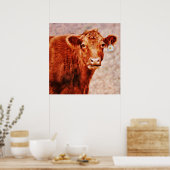 Red Angus Koe met Daisy ID Fotografische Kunst Afd Poster (Keuken)