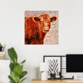 Red Angus Koe met Daisy ID Fotografische Kunst Afd Poster (Thuiskantoor)