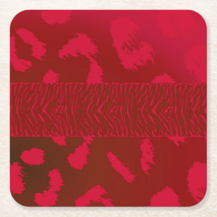 Red Animal Fur Patroon Kartonnen Onderzetters
