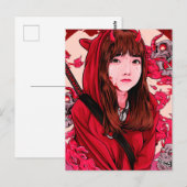 Red Anime Demon Slayer Meisje Briefkaart (Voorkant / Achterkant)