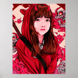 Red Anime Demon Slayer Meisje Poster