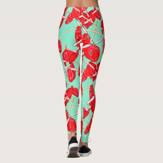 Red Anthurium Flowers Pattern Champ Leggings (Achterkant)