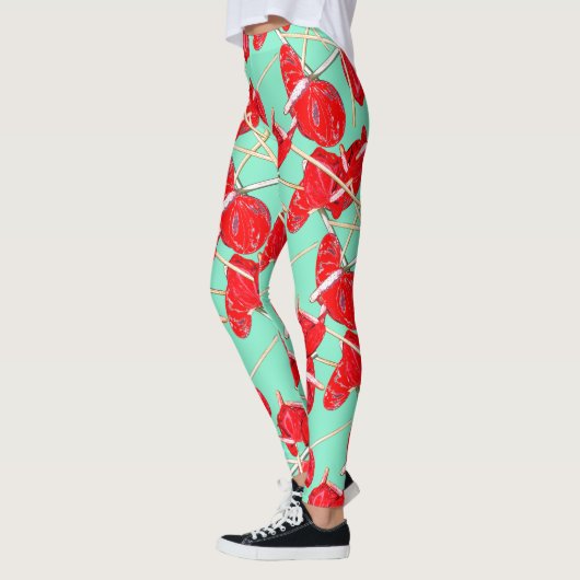 Red Anthurium Flowers Pattern Champ Leggings (Links)