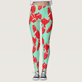 Red Anthurium Flowers Pattern Champ Leggings