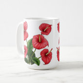 Red Anthurium Flowers with Green Leaves Koffiemok (Voorkant links)