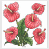 Red Anthurium Flowers with Green Leaves Sticker (Vel)