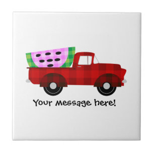 Red Antiek Pickup Truck en Giant Watermelon Tegeltje