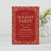 Red & Antique-Gold Holiday Christmas Party Kaart (Staand voorkant)