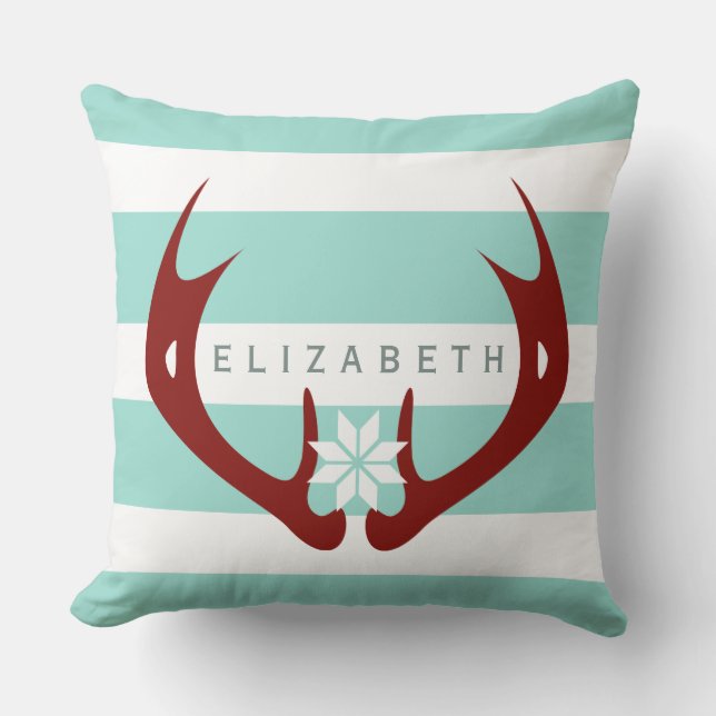 Red Antlers Snowflake 2 - Blauw Kussen (Voorkant)