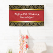 Red Any Age Gold Damask Birthday Banner (Insitu)