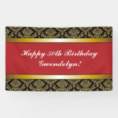 Red Any Age Gold Damask Birthday Banner (Horizontaal)