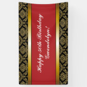 Red Any Age Gold Damask Birthday Banner (Verticaal)