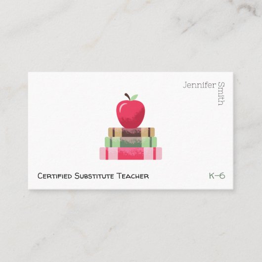 Red Apple and Books Modern Tutor Business Card Visitekaartje (Voorkant)