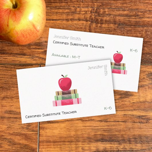 Red Apple and Books Modern Tutor Business Card Visitekaartje