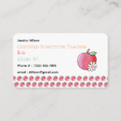 Red Apple and Daisy Pattern Teacher Business Card Visitekaartje (Achterkant)