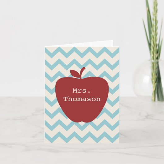 Red Apple Aqua Chevron Teacher Notecard Kaart (Voorkant)