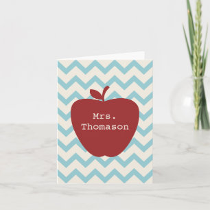 Red Apple Aqua Chevron Teacher Notecard Kaart