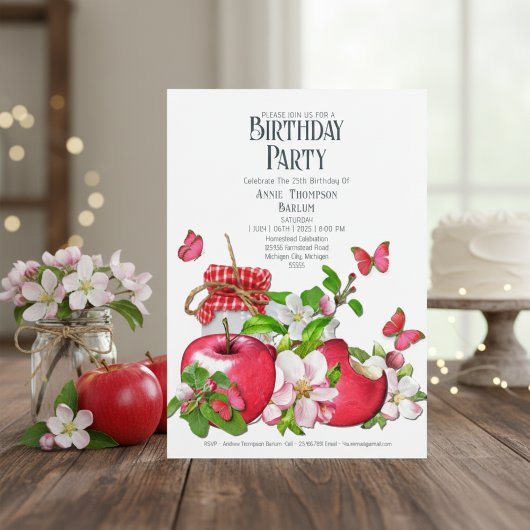 Red Apple Birthday Invitation Kaart