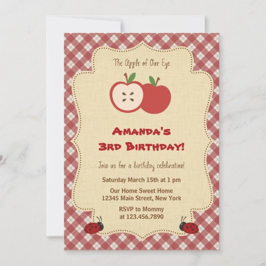 Red Apple Birthday Party Invitation Kaart (Voorkant)