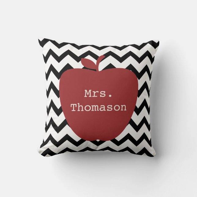 Red Apple Black & White Chevron Teacher Kussen (Voorkant)