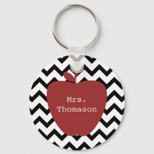 Red Apple Black & White Chevron Teacher Sleutelhanger