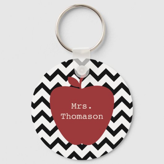 Red Apple Black & White Chevron Teacher Sleutelhanger (Voorkant)