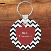 Red Apple Black & White Chevron Teacher Sleutelhanger (Voorkant)