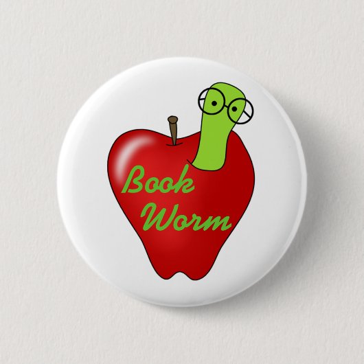 Red Apple Book Worm Ronde Button 5,7 Cm (Voorkant)