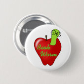 Red Apple Book Worm Ronde Button 5,7 Cm (Voorkant /achterkant)