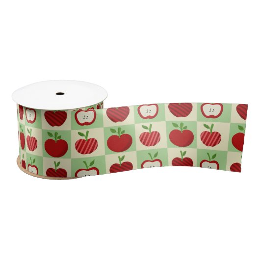 Red Apple Checkered Cute Fall Teacher Gift Wrappin Satijnen Lint (Spoel)