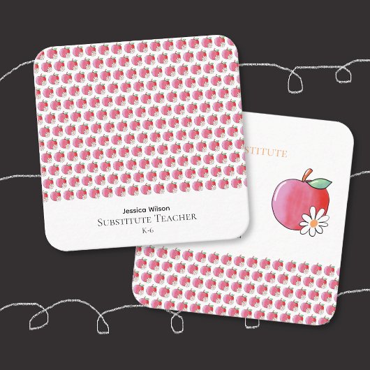Red Apple Daisy Educator Small Square Contact Card Contactkaartje