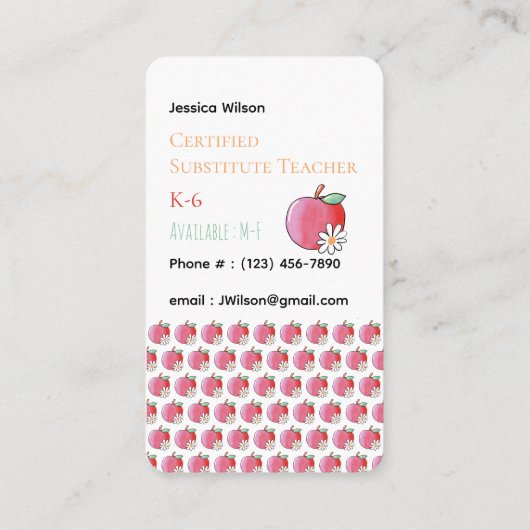 Red Apple Daisy Pattern Sub Vertical Business Card Visitekaartje (Achterkant)
