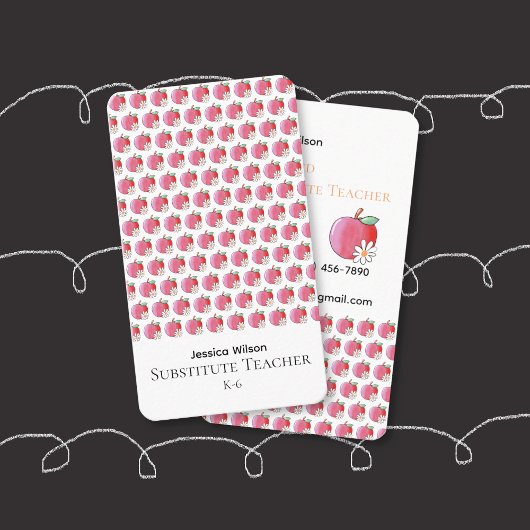 Red Apple Daisy Pattern Sub Vertical Business Card Visitekaartje
