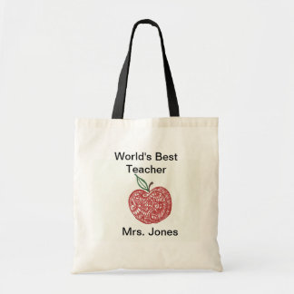 Red Apple Doodle World's Best Teacher Tas