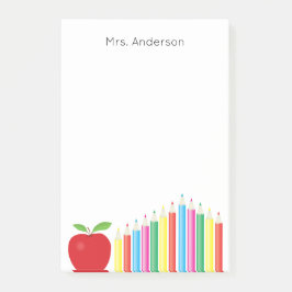 Red Apple en Colored Pencils Teacher Personalized Post-it® Notes