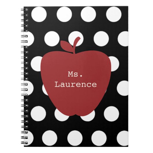 Red Apple en Polka Dot Teacher Notitieboek (Voorkant)