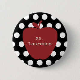 Red Apple en Polka Dot Teacher Ronde Button 5,7 Cm