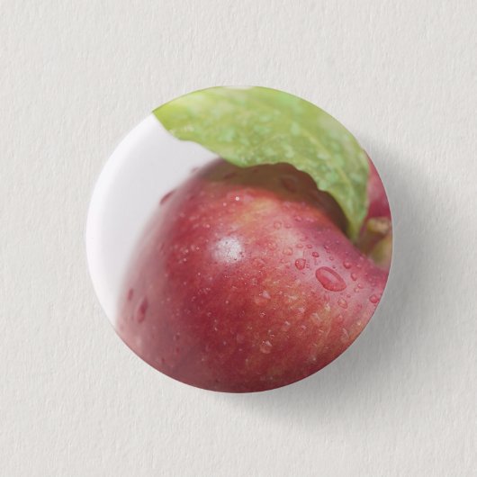 Red Apple Green Leaf Ronde Button 3,2 Cm (Voorkant)