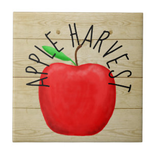 Red Apple Harvest Wooden Sign Ceramic Tegel Tegeltje