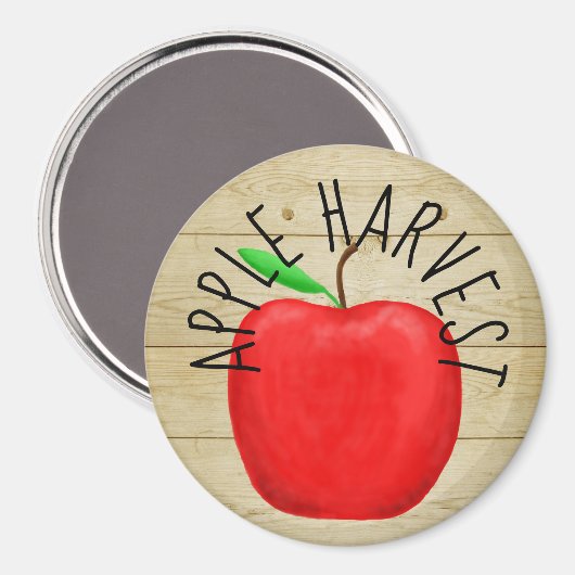 Red Apple Harvest Wooden Sign Magnet (Voorkant / Achterkant)