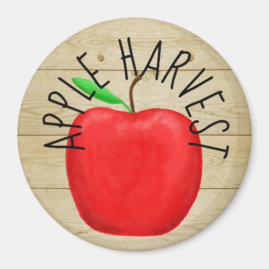 Red Apple Harvest Wooden Sign Magnet (Voorkant)