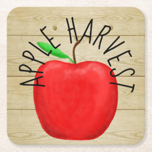 Red Apple Harvest Wooden Sign Paper Onderzetter