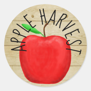 Red Apple Harvest Wooden Sign Sticker