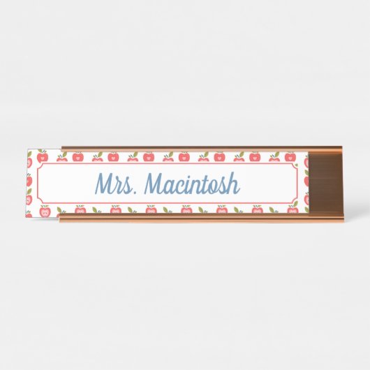 Red Apple & Heart Pattern Personalized Teacher Bureau Naambordje (Voorkant)