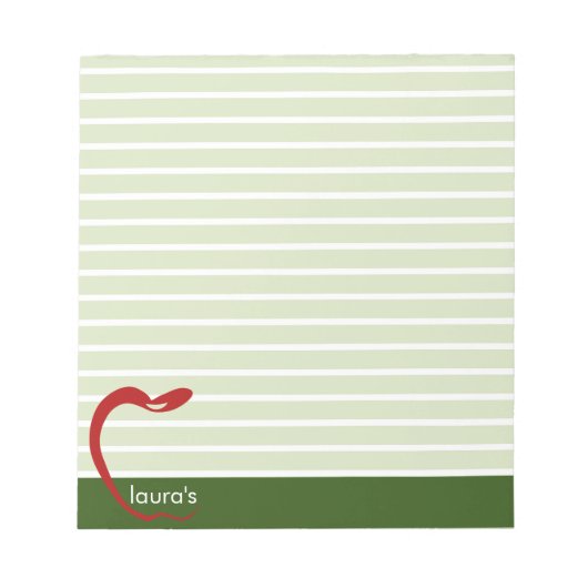 Red Apple-leraar, gepersonaliseerd, gestreept Noti Notitieblok (Voorkant)